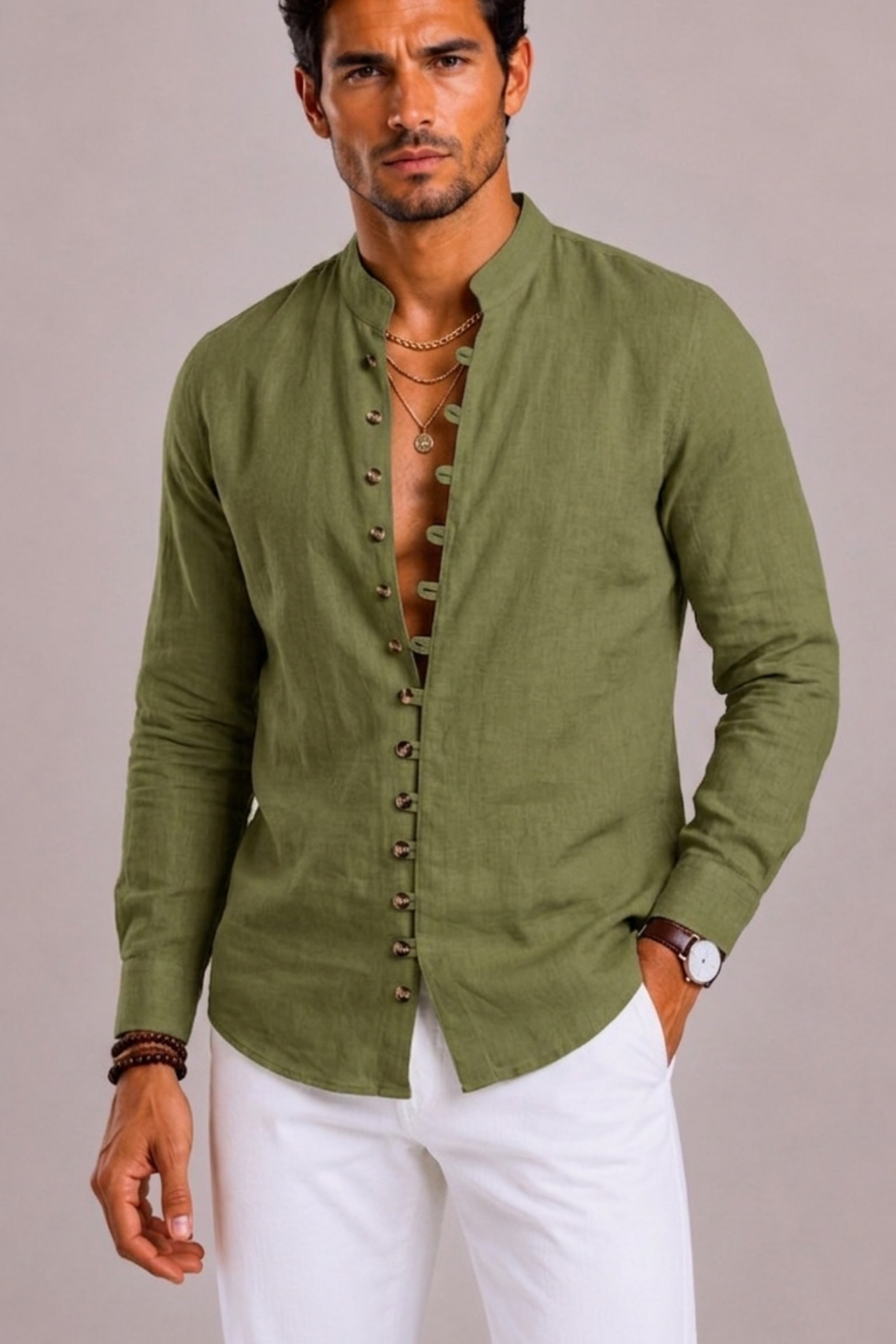 Melissa | Shirt With Band Collar and Loop Buttons