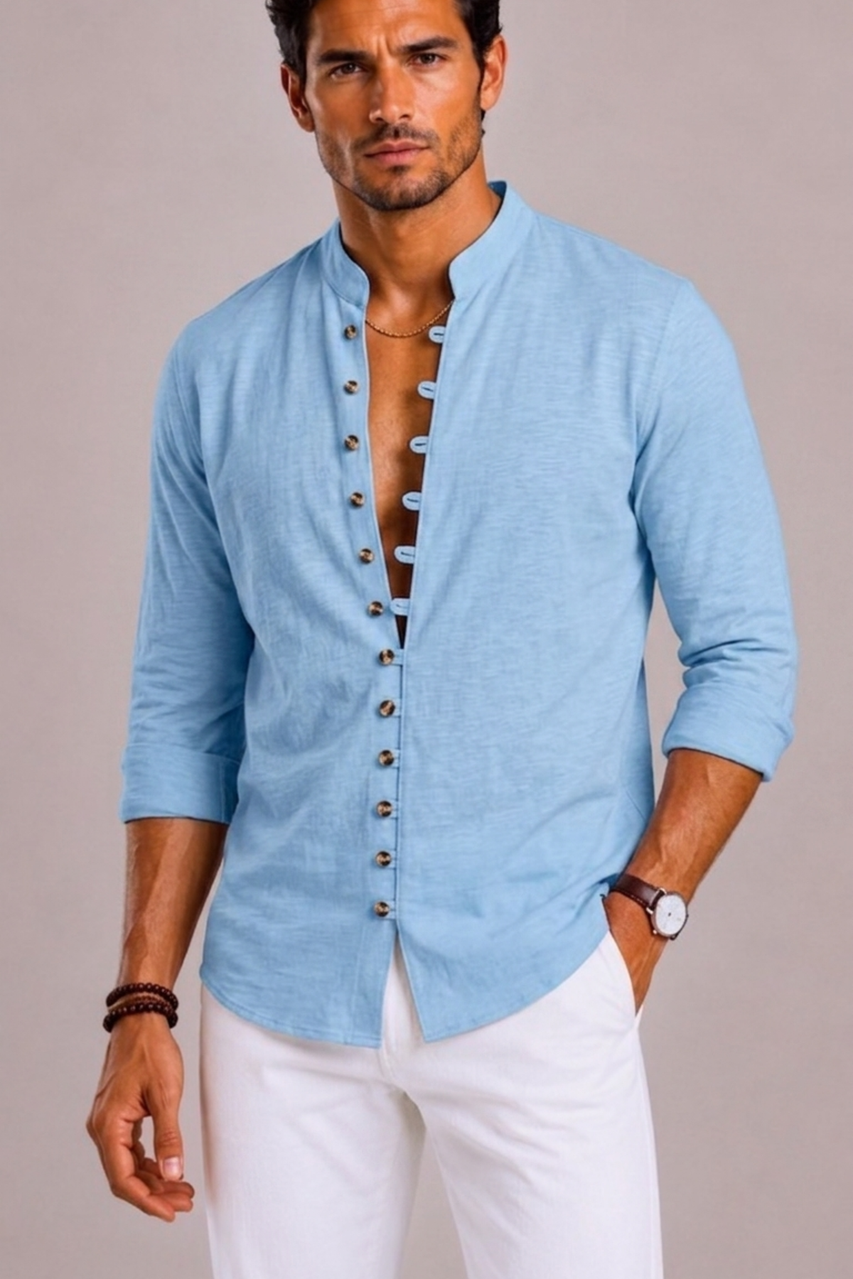 Melissa | Shirt With Band Collar and Loop Buttons