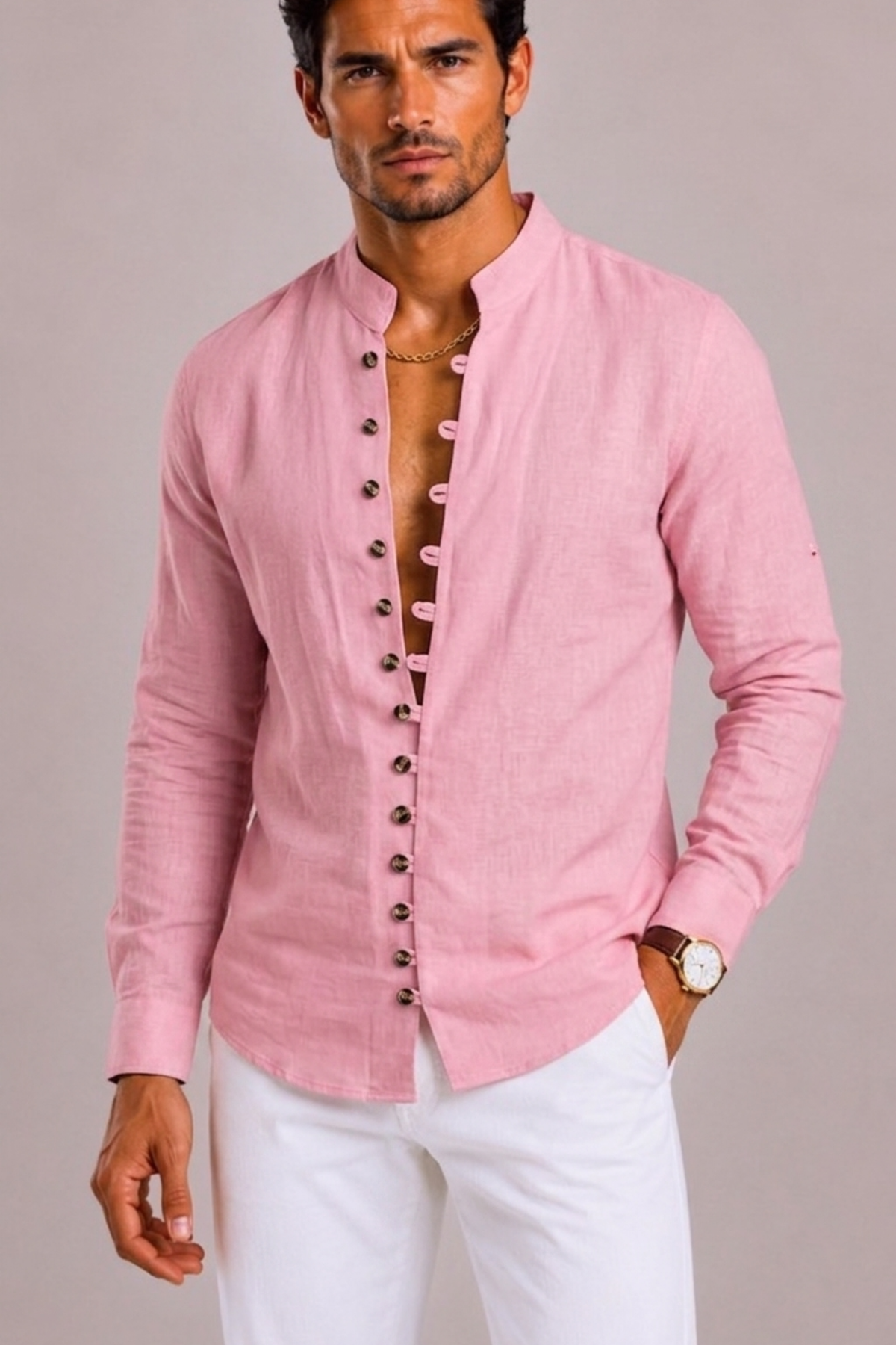 Melissa | Shirt With Band Collar and Loop Buttons