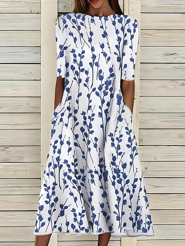 Malgorzata | Floral Print Midi Dress Half Sleeves