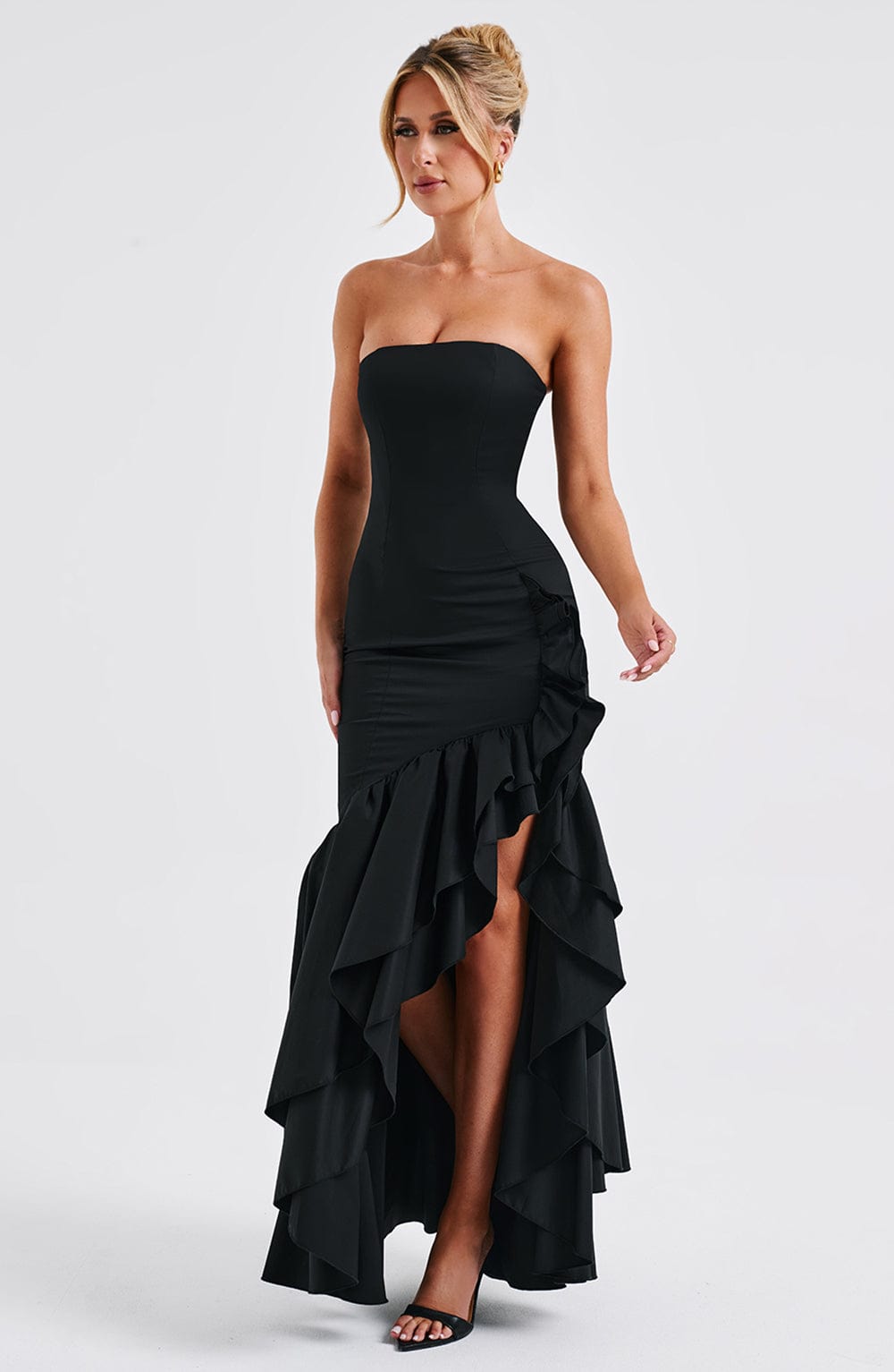 Vasileia | Strapless Ruffle High-Low Maxi Dress