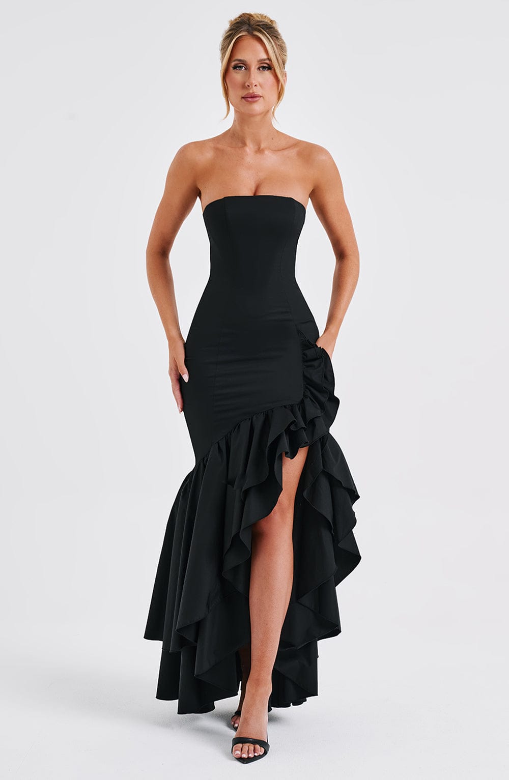 Vasileia | Strapless Ruffle High-Low Maxi Dress