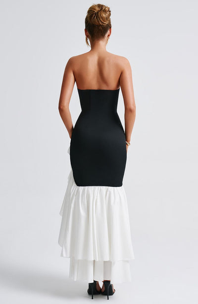 Vasileia | Strapless Ruffle High-Low Maxi Dress