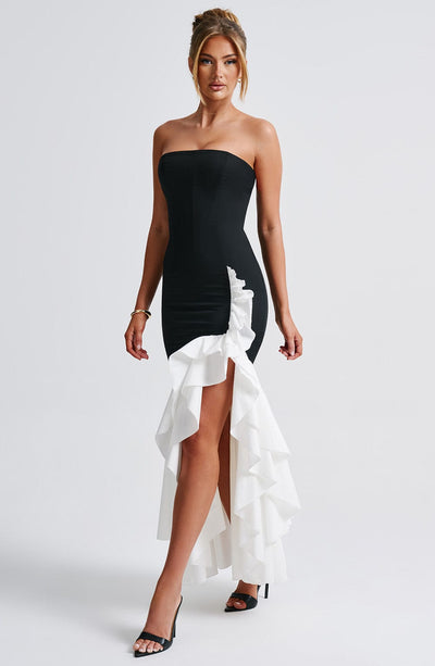 Vasileia | Strapless Ruffle High-Low Maxi Dress