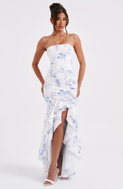 Vasileia | Strapless Ruffle High-Low Maxi Dress