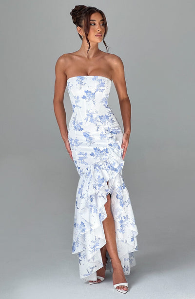 Vasileia | Strapless Ruffle High-Low Maxi Dress