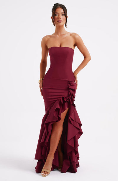 Vasileia | Strapless Ruffle High-Low Maxi Dress