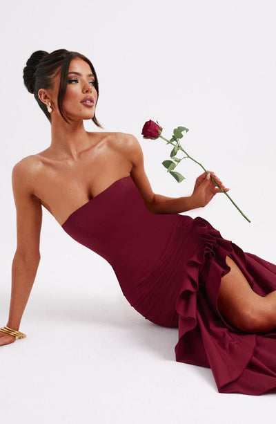 Vasileia | Strapless Ruffle High-Low Maxi Dress