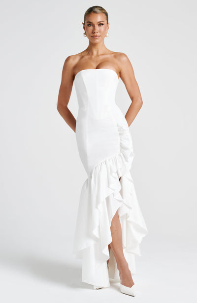 Vasileia | Strapless Ruffle High-Low Maxi Dress