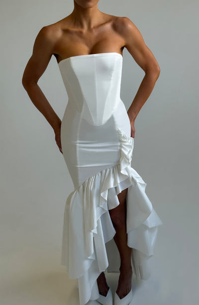 Vasileia | Strapless Ruffle High-Low Maxi Dress