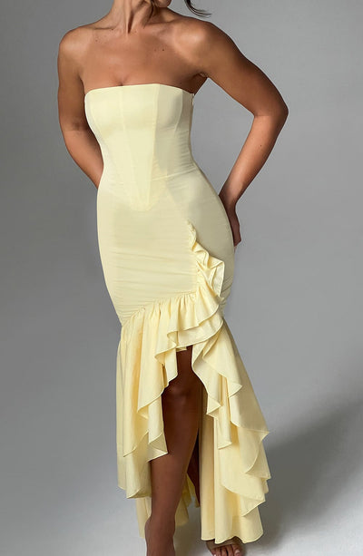 Vasileia | Strapless Ruffle High-Low Maxi Dress