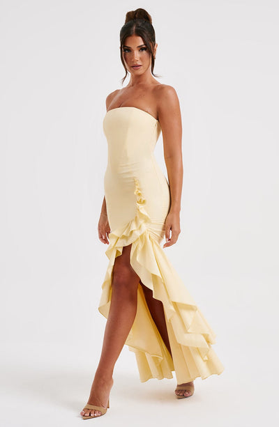 Vasileia | Strapless Ruffle High-Low Maxi Dress