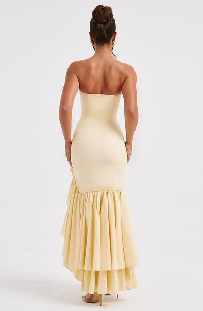 Vasileia | Strapless Ruffle High-Low Maxi Dress