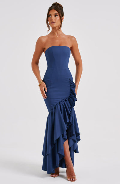 Vasileia | Strapless Ruffle High-Low Maxi Dress