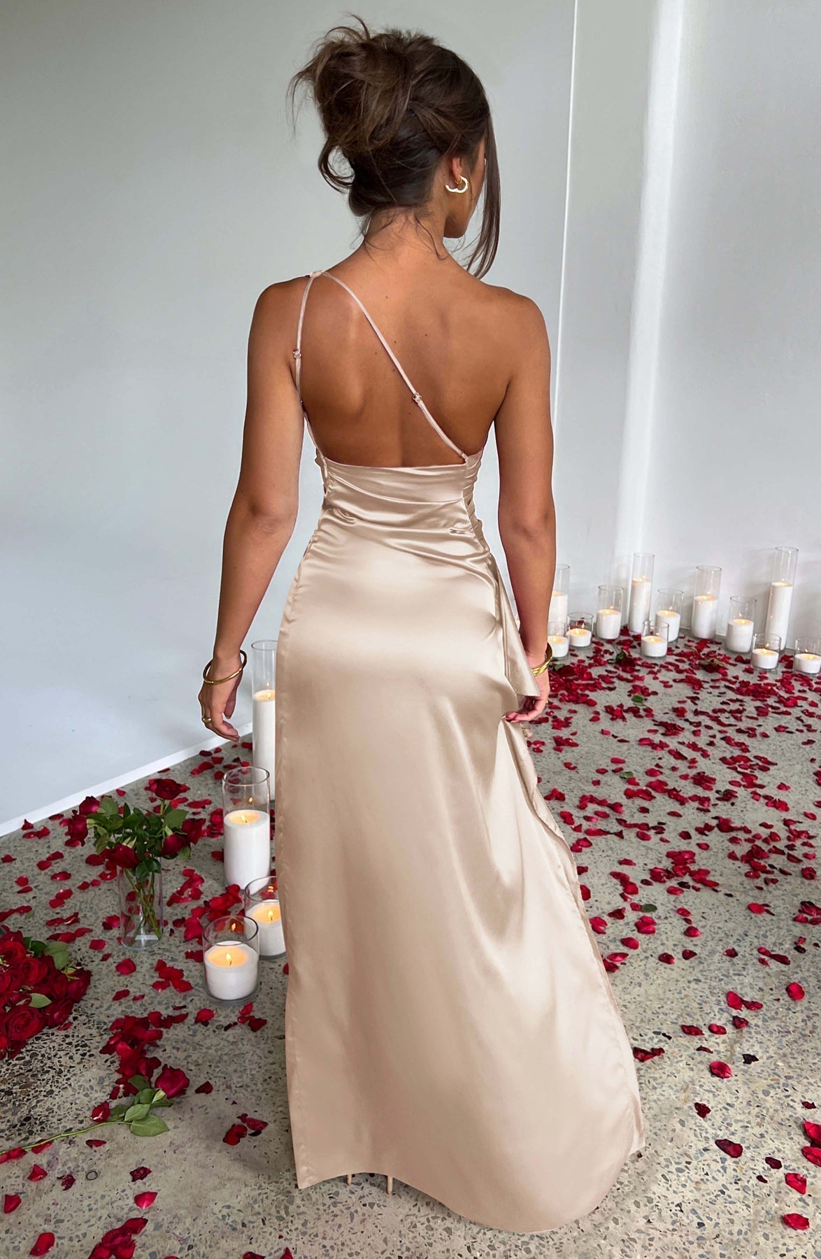 Genesis | One Shoulder Ruched Split Maxi Dress