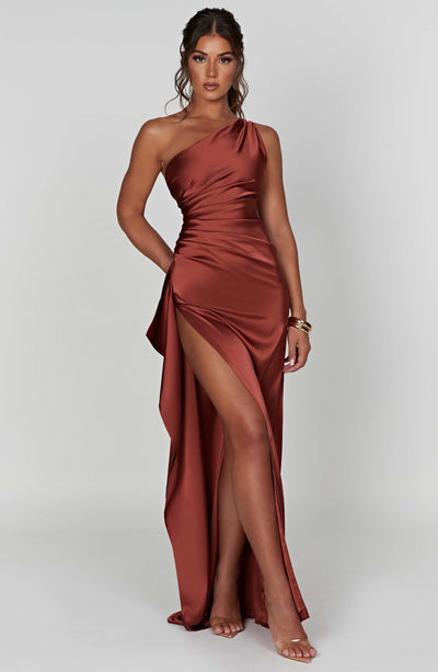 Genesis | One Shoulder Ruched Split Maxi Dress