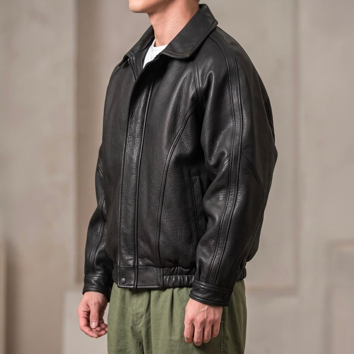 Prismglide | Leather Zip Jacket with Structured Collar