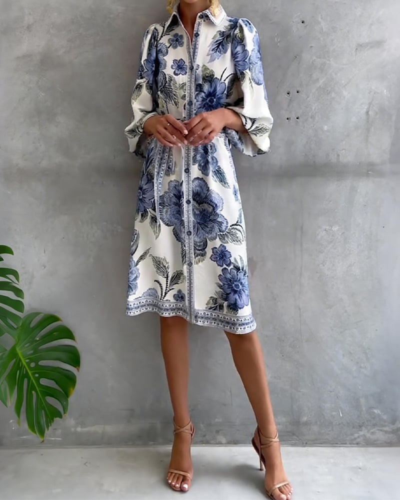 Nylera | Floral Button Front Midi Shirt Dress