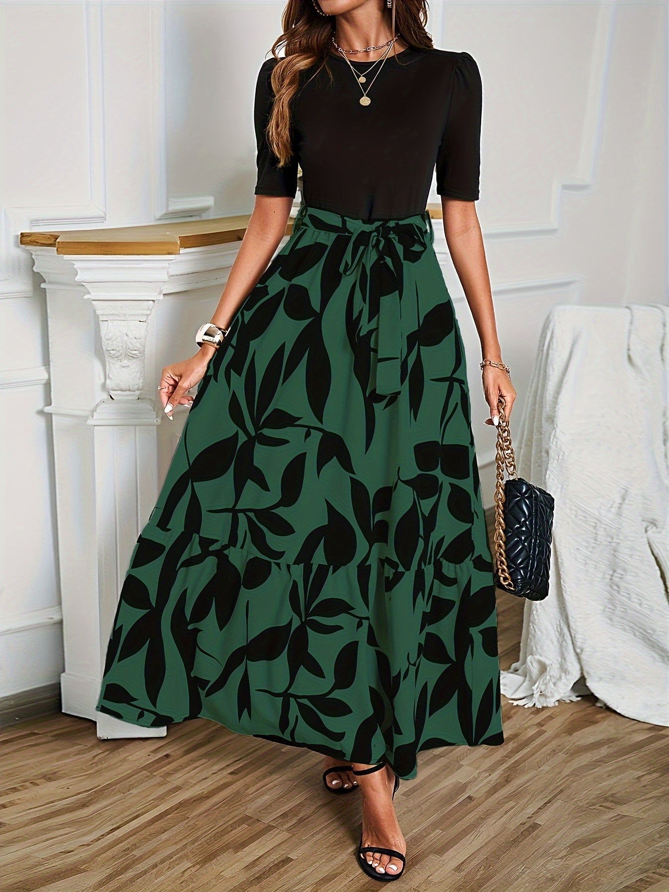 Nuray | Dress with Floral Skirt and Tie Waist