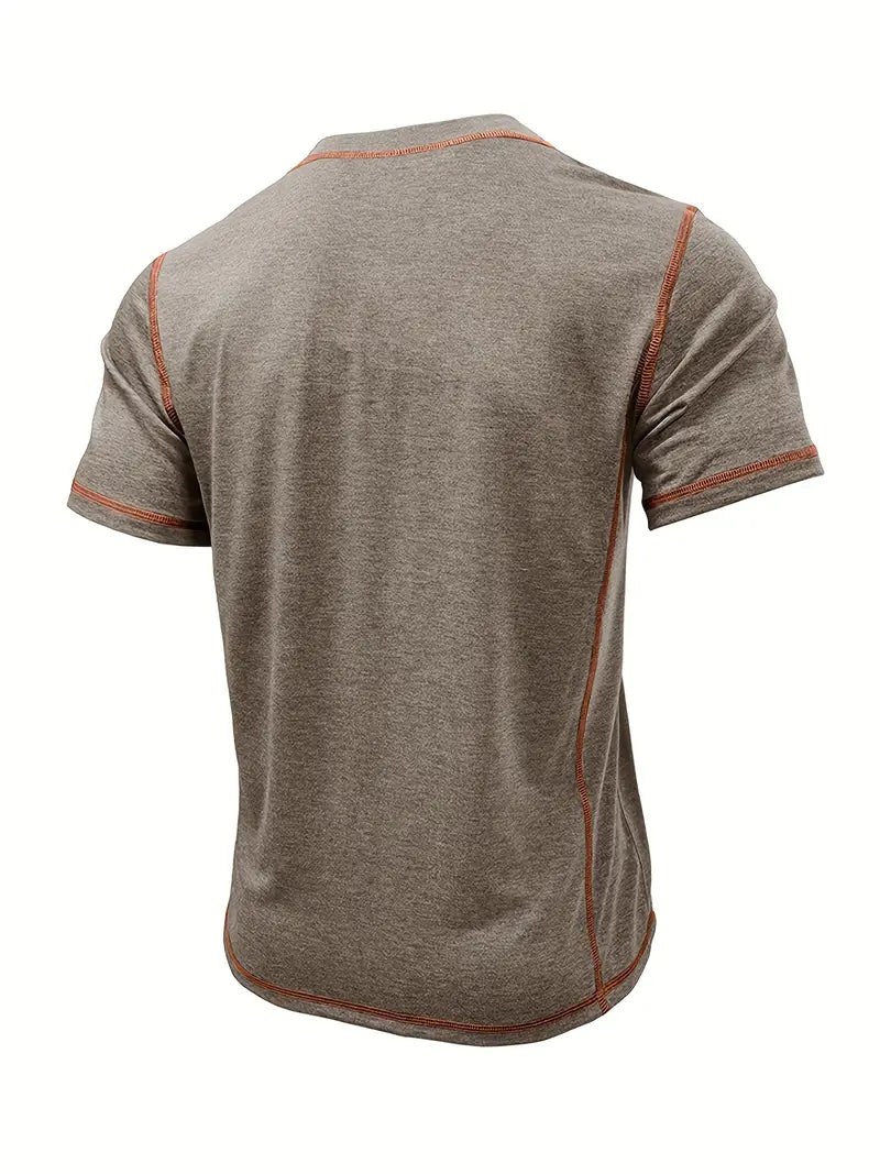 Orazio | Henley Short Sleeve Contrast Stitch Shirt