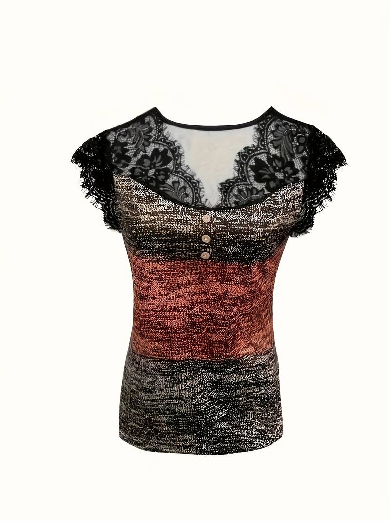 Sydona | Short Sleeve Lace Collar Button T-Shirt