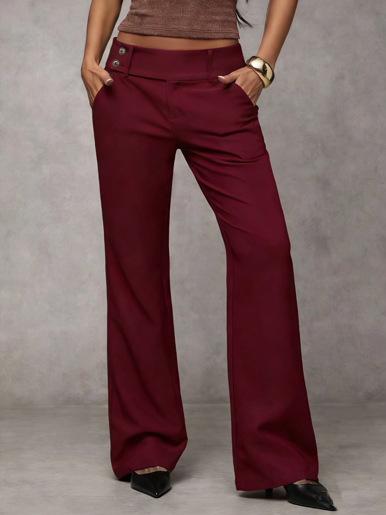 Akane - Wide Leg Trouser Pants With Button Detail