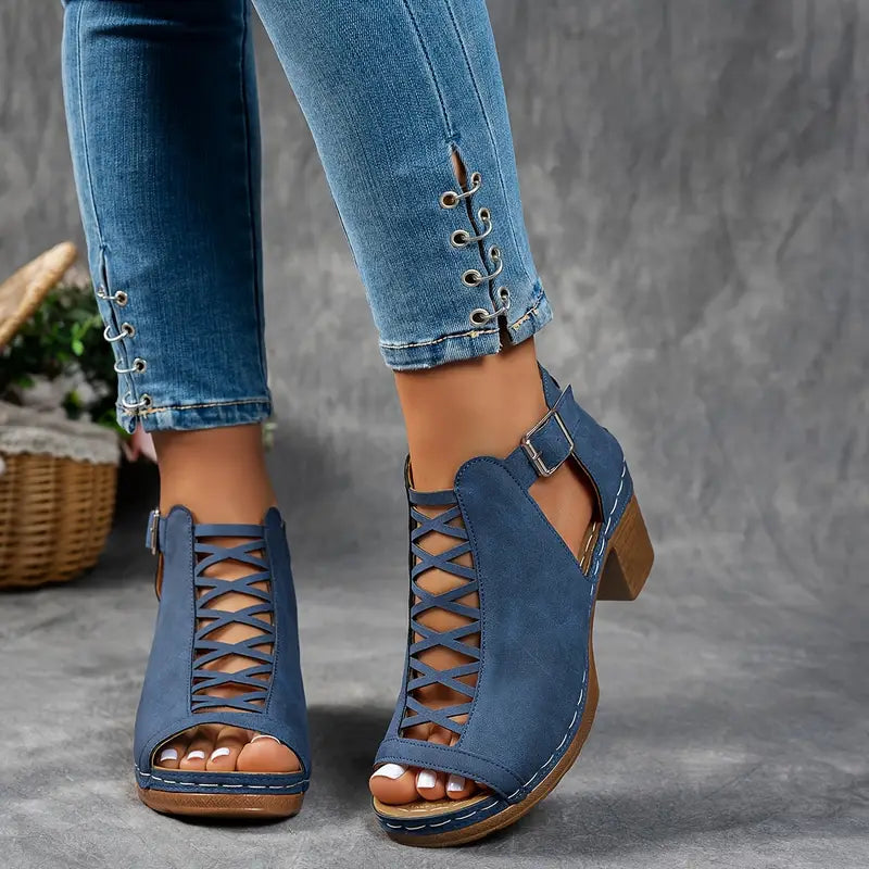 Alexia | Peep Toe Cutout Block Heel Sandals