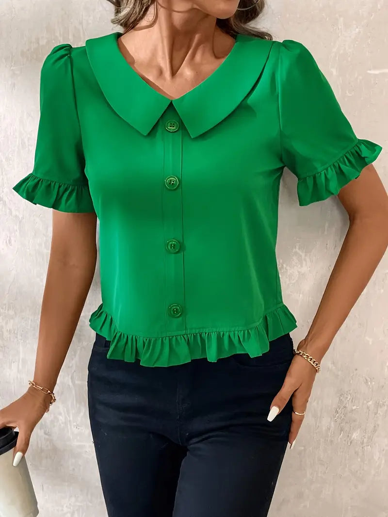 Foteini - Peter Pan Collar Short Sleeve Blouse