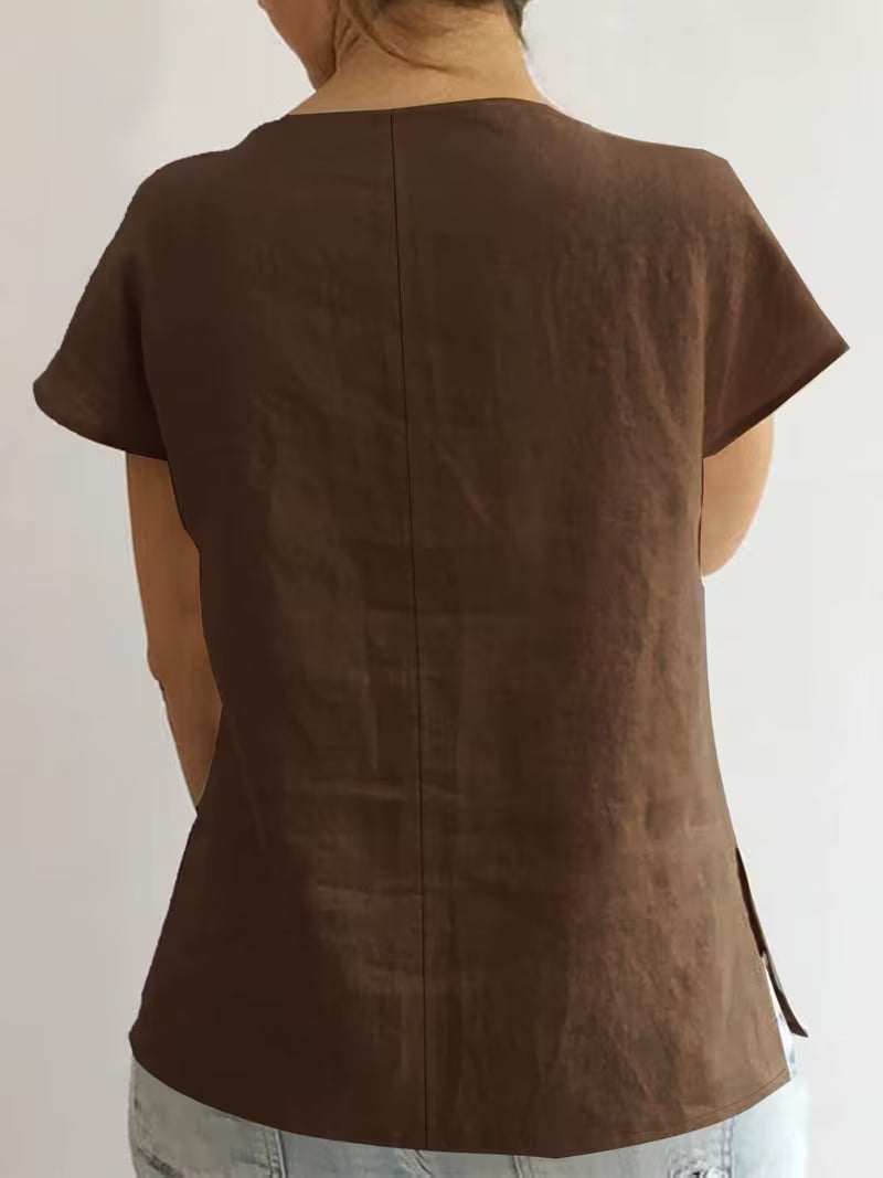 Jovea | Draped Tie-Neck Short Sleeve Top