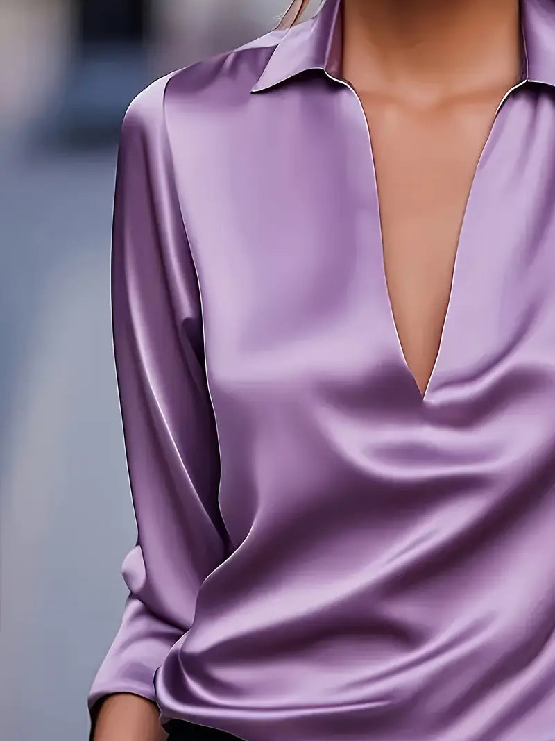 Lianyandra | V-Neck Satin Blouse in Light Pink