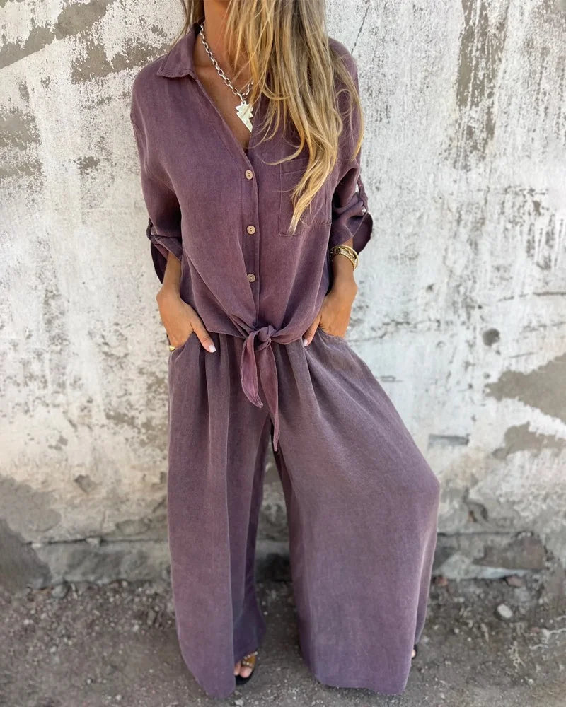 Bogna | Two-Piece Set Tie-Front Shirt Wide-Leg Pants