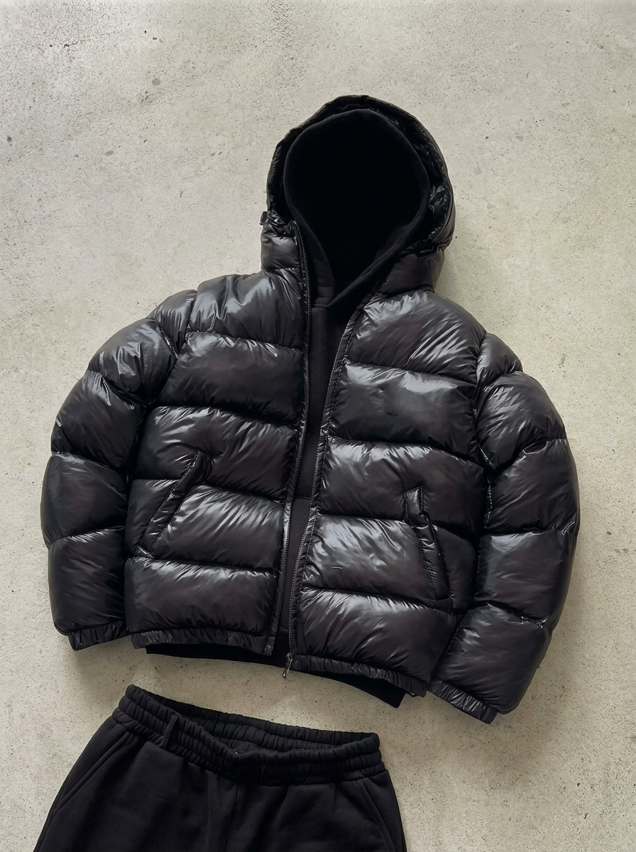 Amar | Puffer Jacket Black Hooded Zip Front