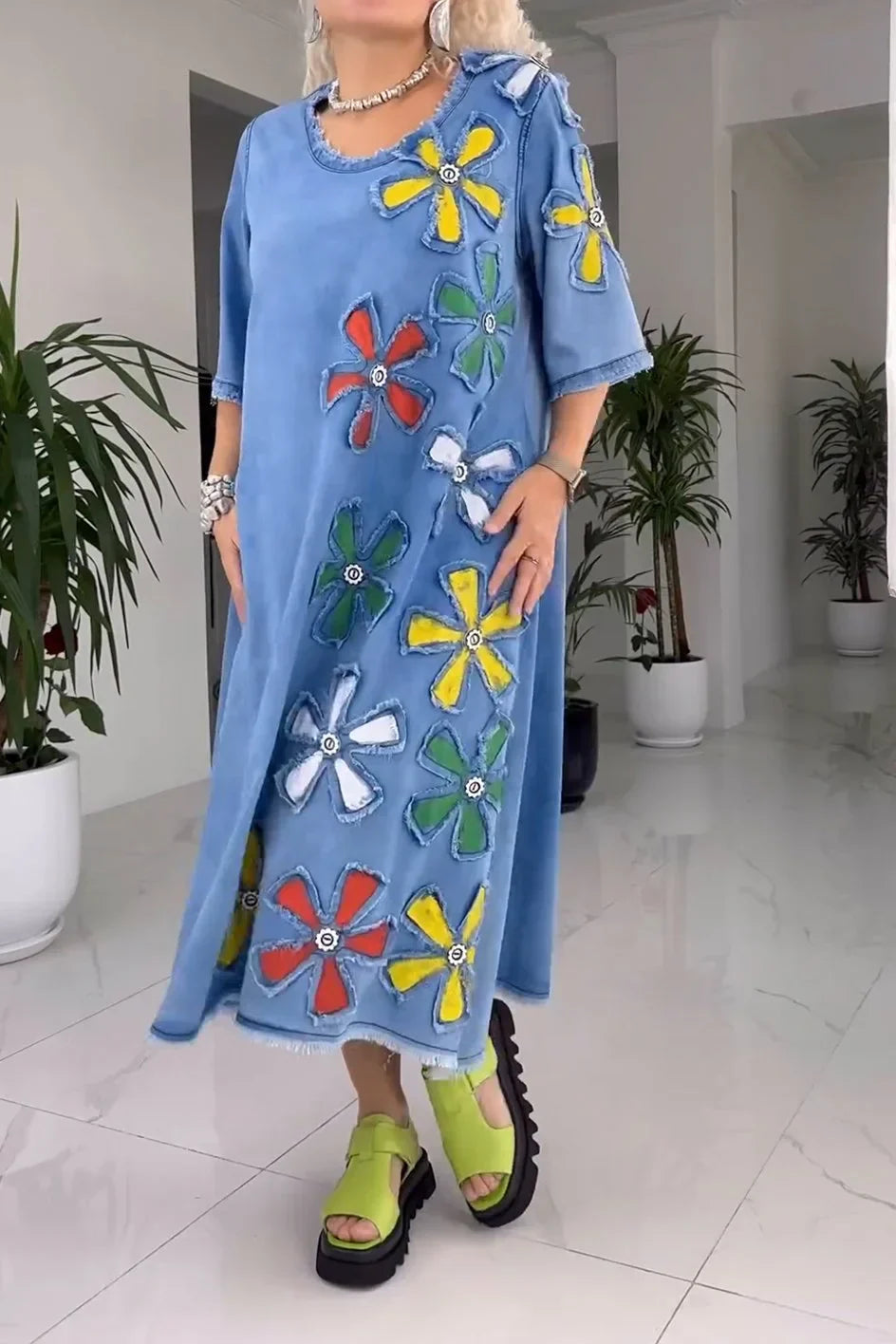 Jiella | Casual Floral Pattern Midi Dress