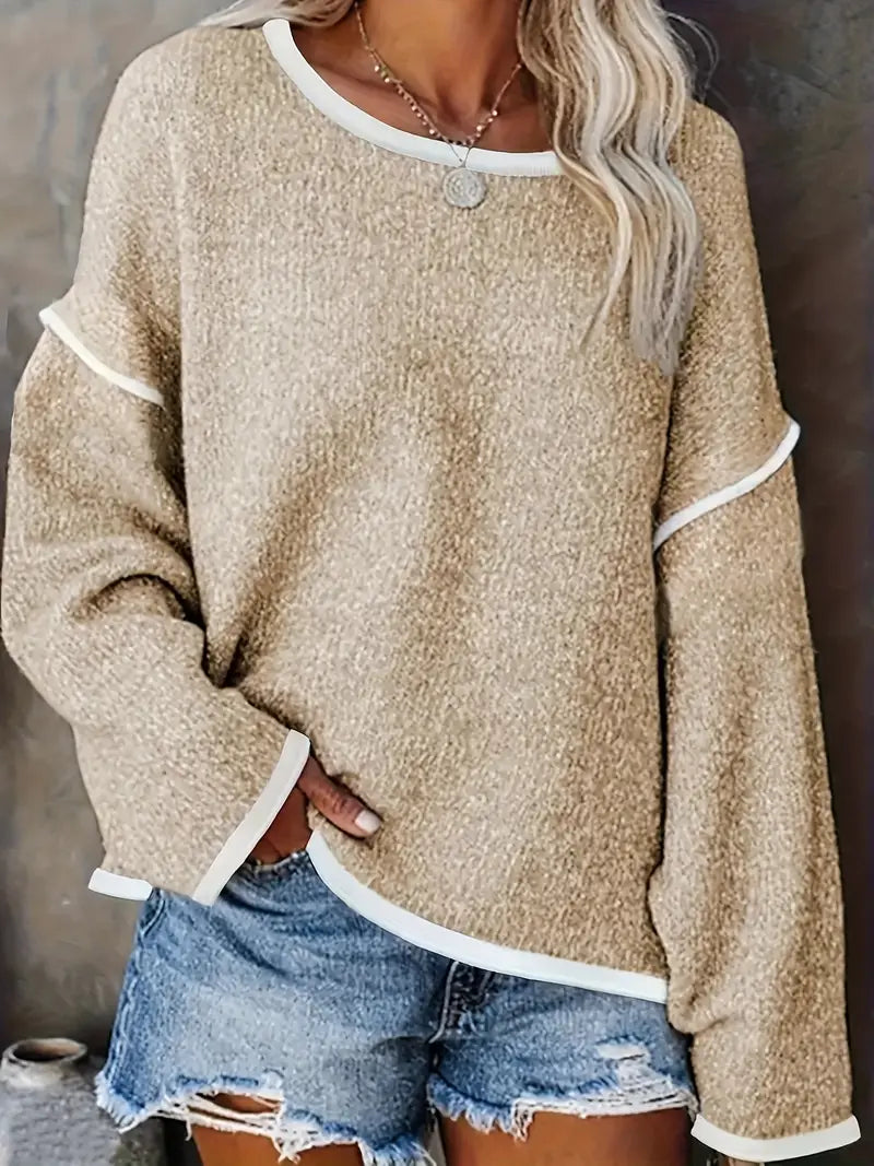 Giselda | Long Sleeve Contrast Trim Knit Sweater