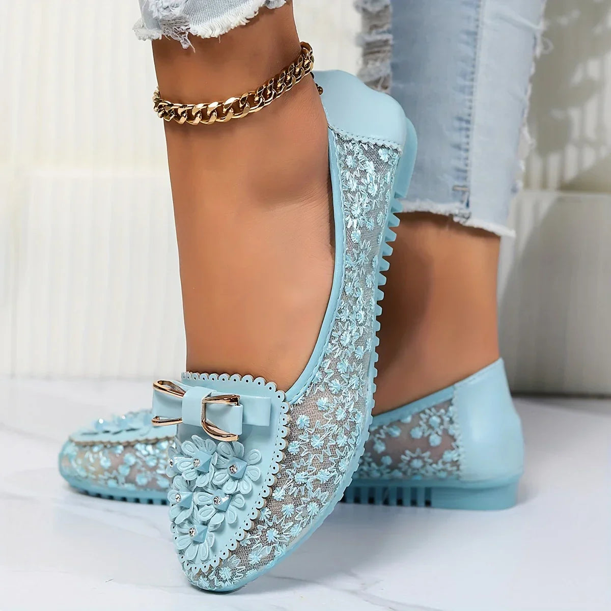 Brielle | Floral Lace Mesh Ballet Flats