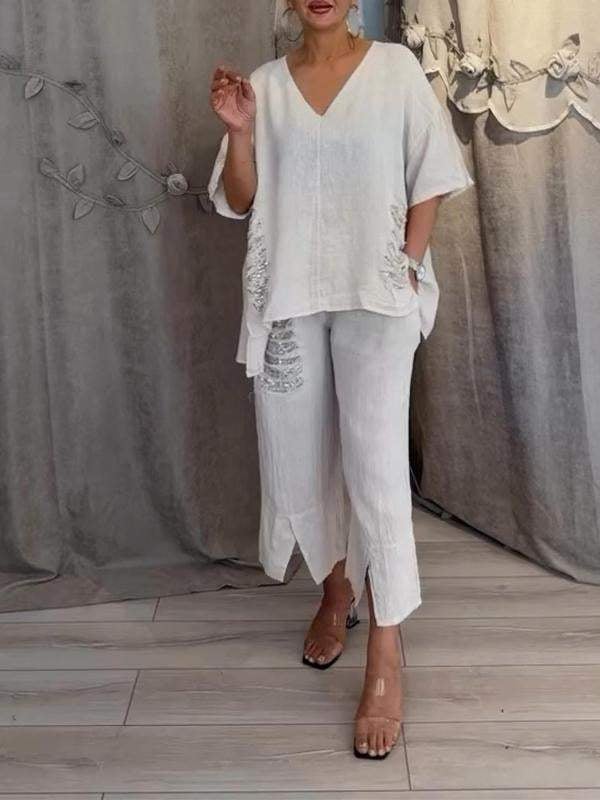Ebony | V-Neck Loose Fit Pants Set