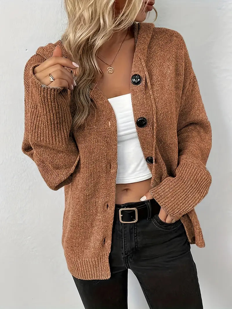 Suthida | Hooded Button Front Knit Cardigan Sweater