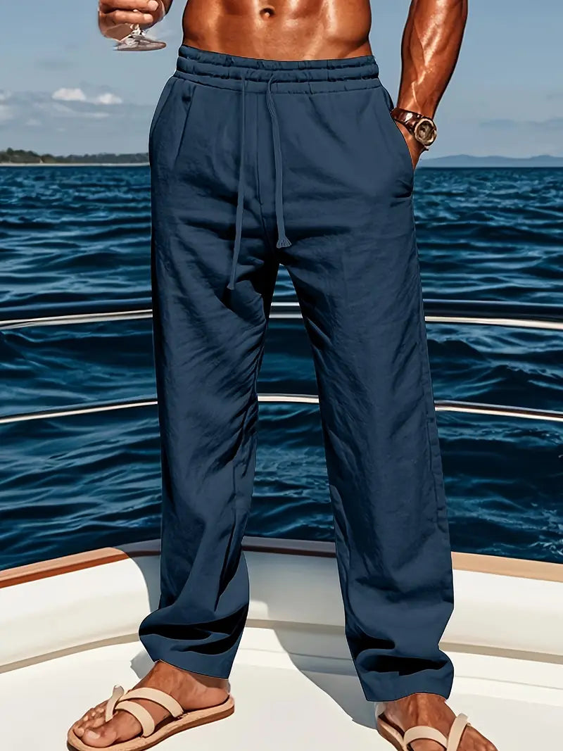 Babaev | Drawstring Wide Leg Casual Linen Pants