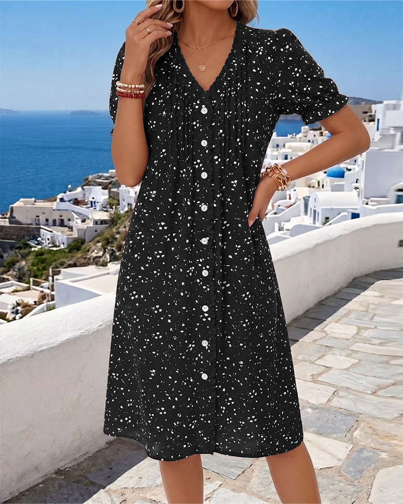 Dayma | Printed V Neck Button Front Dress