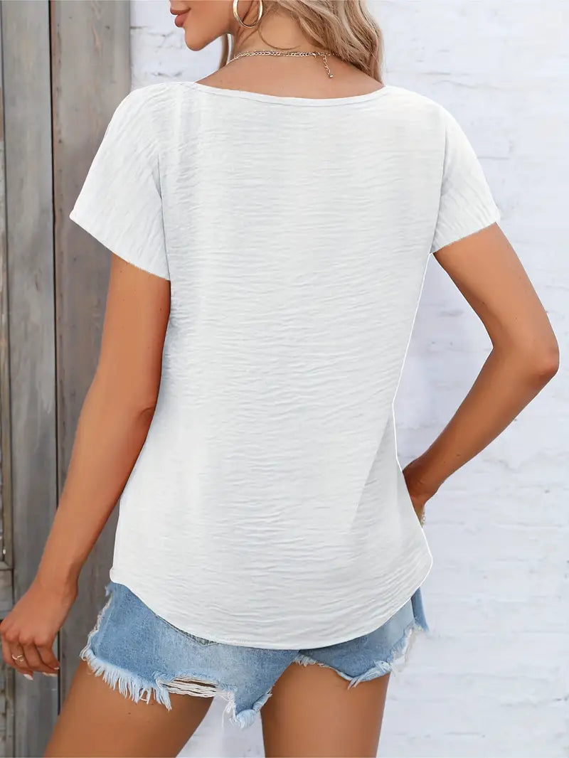 Shira | V Neck Short Sleeve Button Top