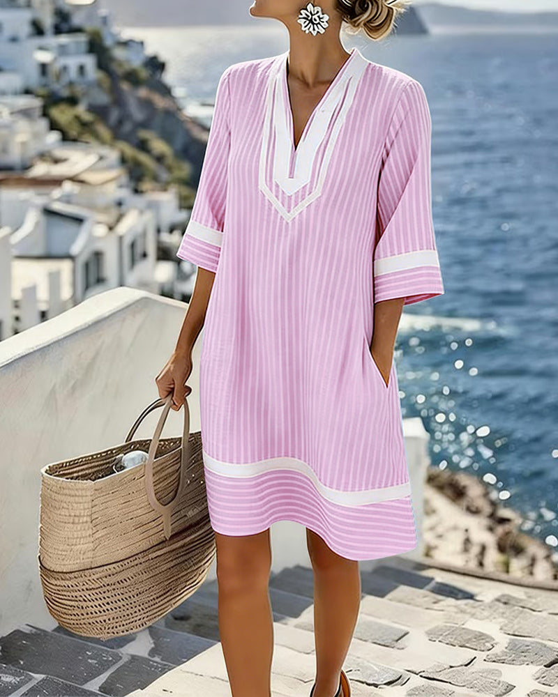 Alisia | Striped Tunic Dress with Contrast Trim