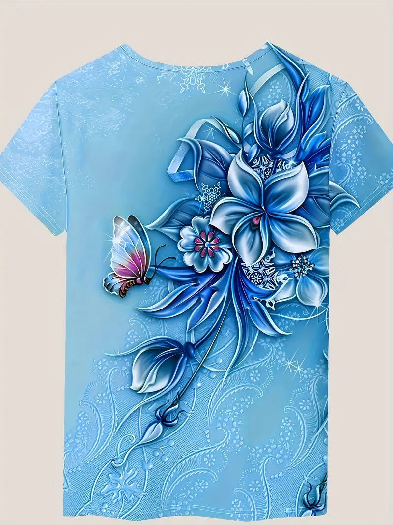 Carlisa | T-Shirt Floral Butterfly Short Sleeve Top