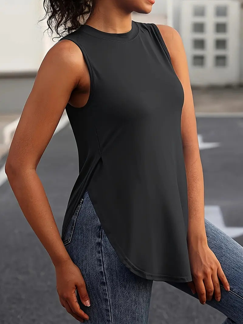Desirae | Solid Sleeveless Crew Neck Tunic Top