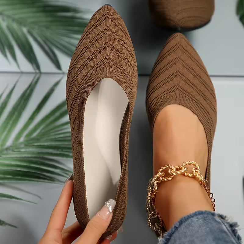 Mikya - Pointed Toe Knit Ballet Flat Shoes