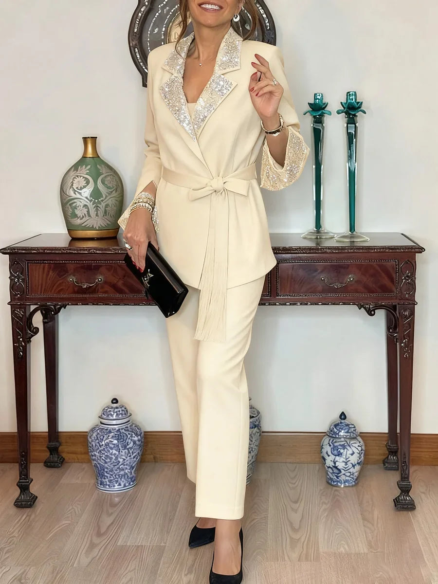 Nitzanit | Sequin Trim Jacket Trouser Set