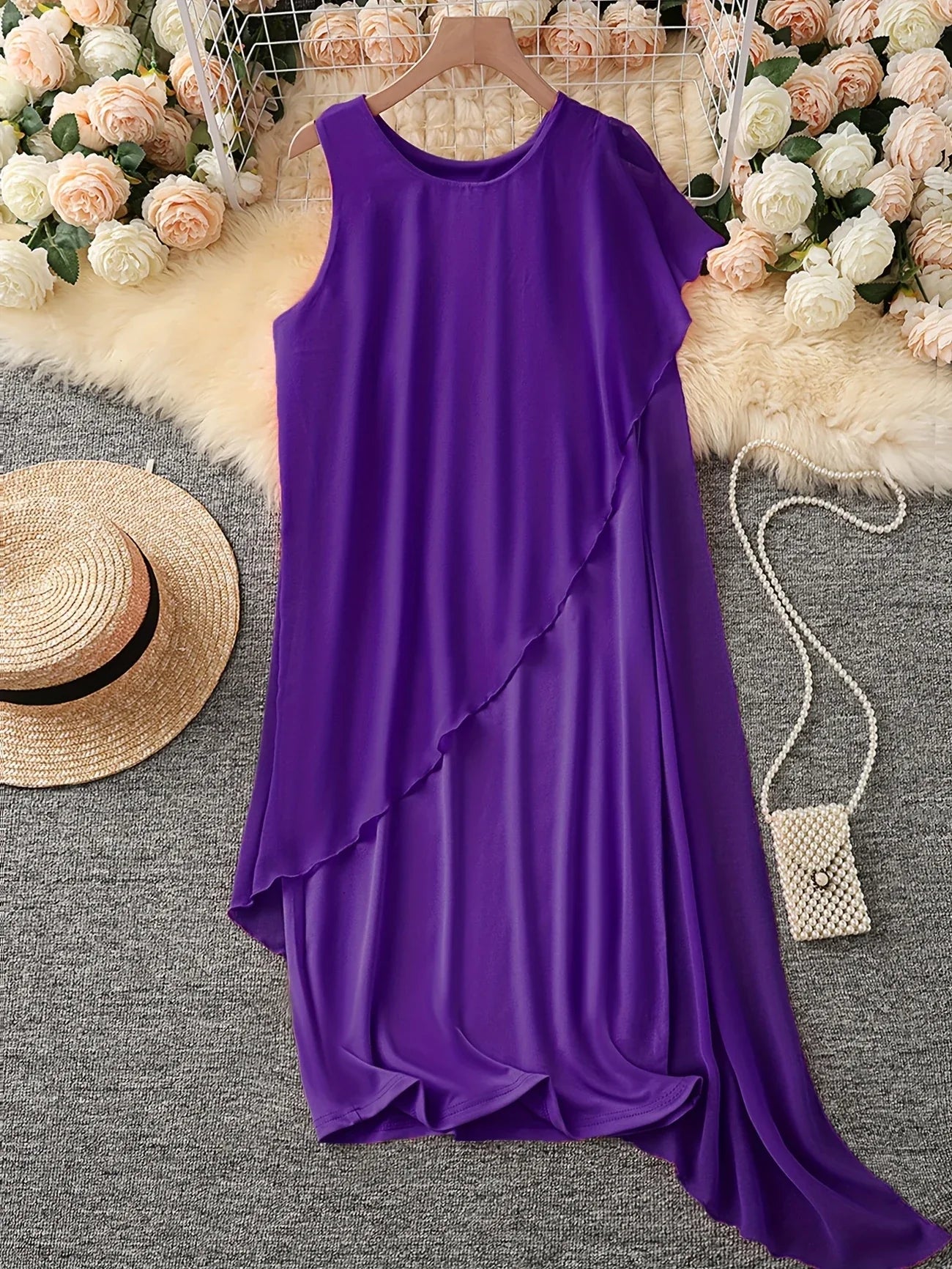 Maren | Sleeveless Asymmetrical Overlay Midi Dress