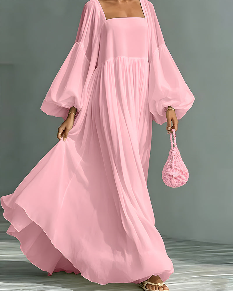 Nunila | Square Neck Long Balloon Sleeves Maxi Dress