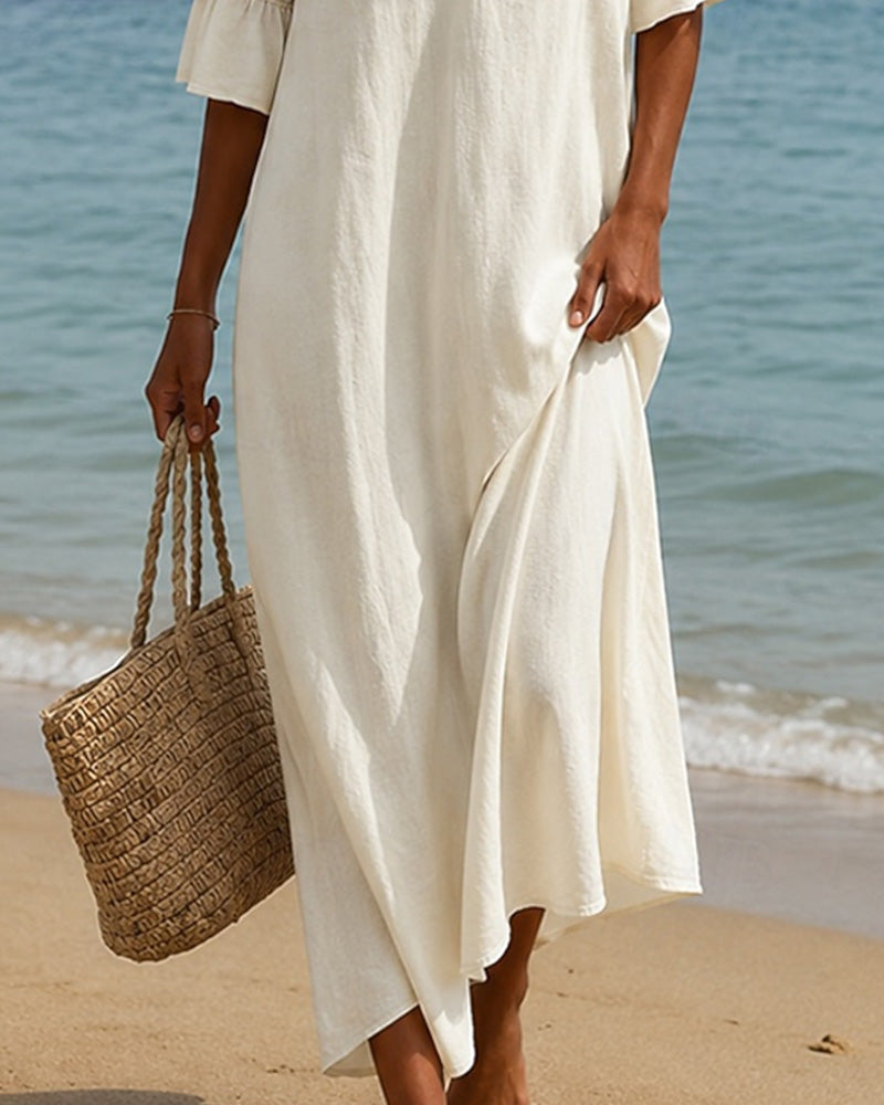 Nellina | Maxi Dress Deep V-Neck Ruffle Sleeves