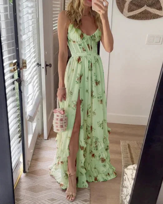 Vincena | Floral Print Sleeveless Split Maxi Dress