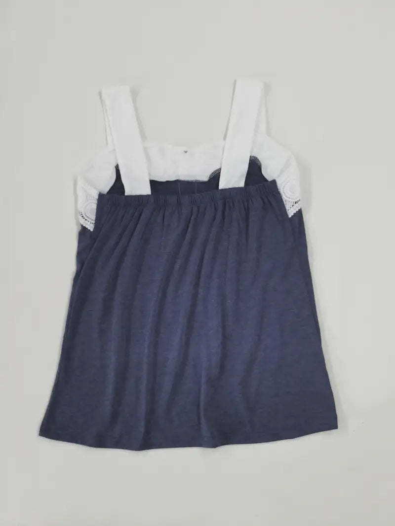 Malinda | Sleeveless Lace Trim Button Tank Top